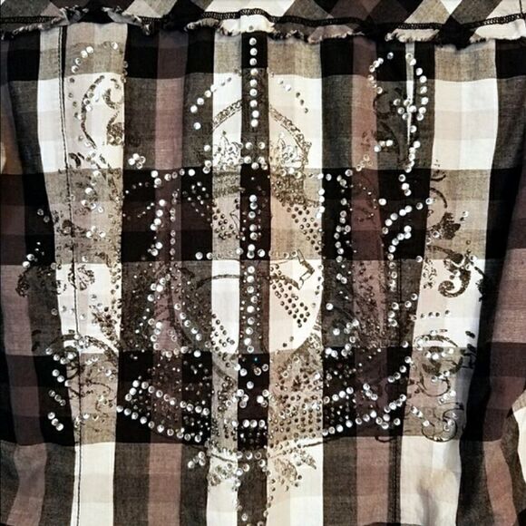 Maurices Plaid Embellished Button Down Shirt Medium - Picture 4 of 8